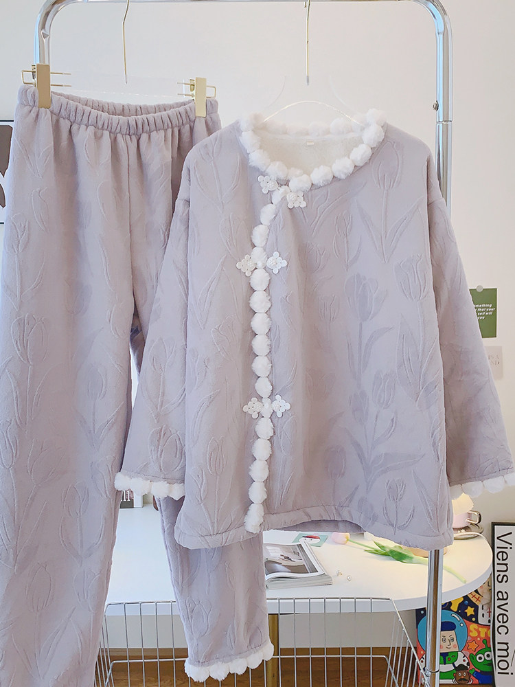 秋冬款加绒加厚温婉气质提花法兰绒软糯甜美盘扣国风可外穿家居服,女士内衣/男士内衣/家居服,睡衣/家居服套装,淘宝优惠券,粉丝福利购,淘宝优惠卷