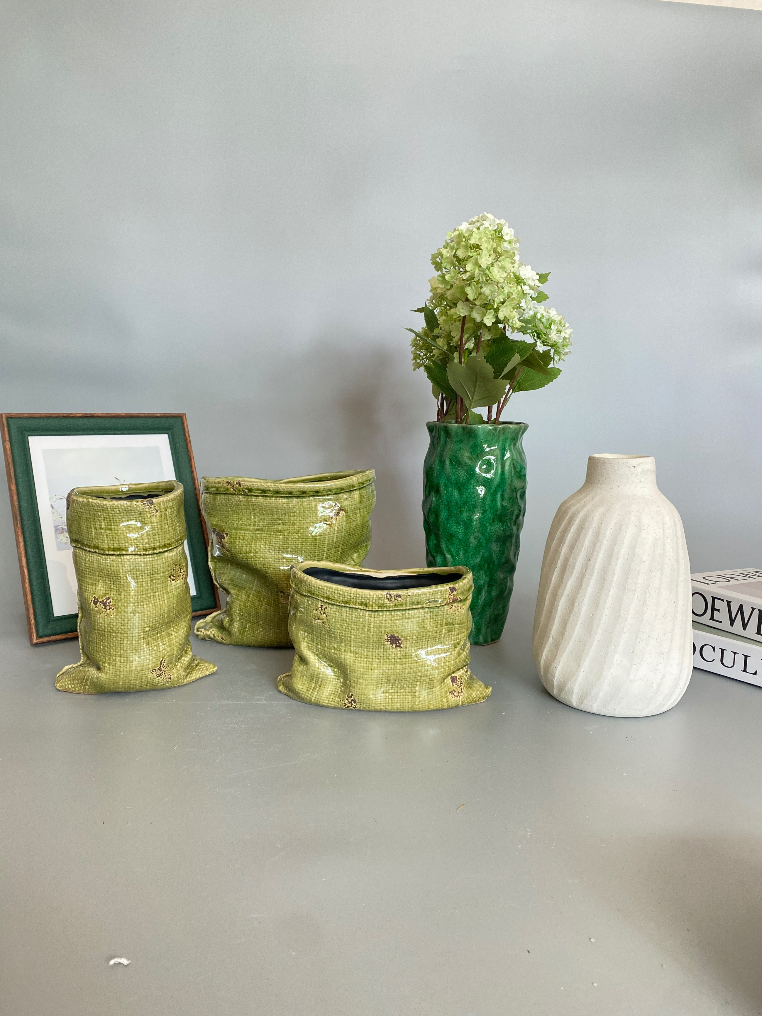 外贸孤品 陶瓷花瓶 花盆 装饰摆件置物盆店铺家居样板房另类装饰