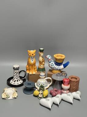 外贸孤品 手绘款手捏花款陶瓷创意烛台 店铺会所装饰摆件