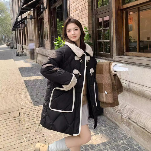 90鸭绒大码女装羊羔毛拼接羽绒服女250斤冬装新款中长款胖mm外套