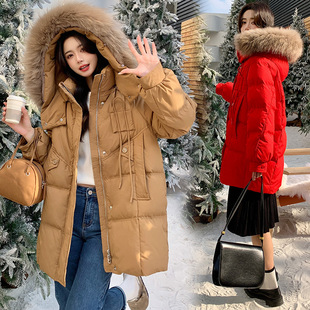 加肥加大厚90%白鸭绒中长款 女装 羽绒服外套D200 胖MM大码 2024新款