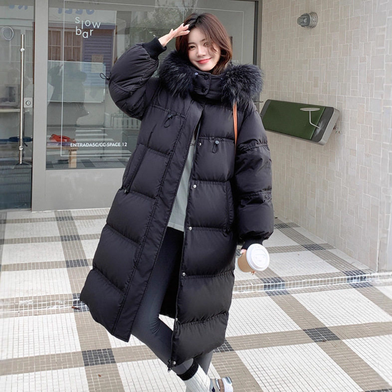 2025新款大码胖妹妹250斤加肥加大长款过膝貉子毛领加厚羽绒服231