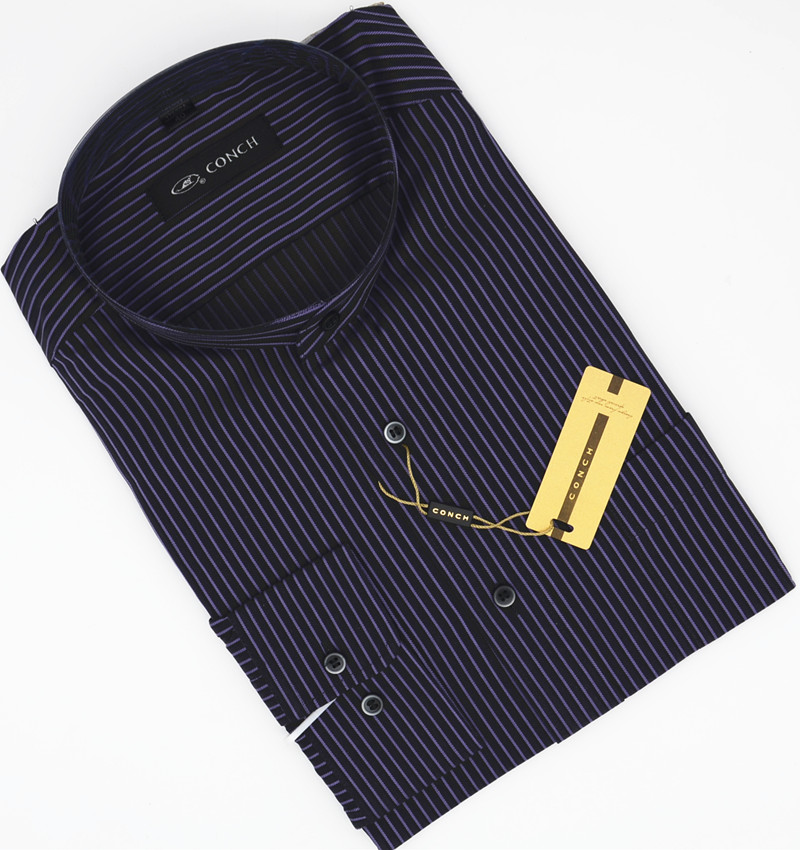 纯棉立领商务条纹长袖衬衣