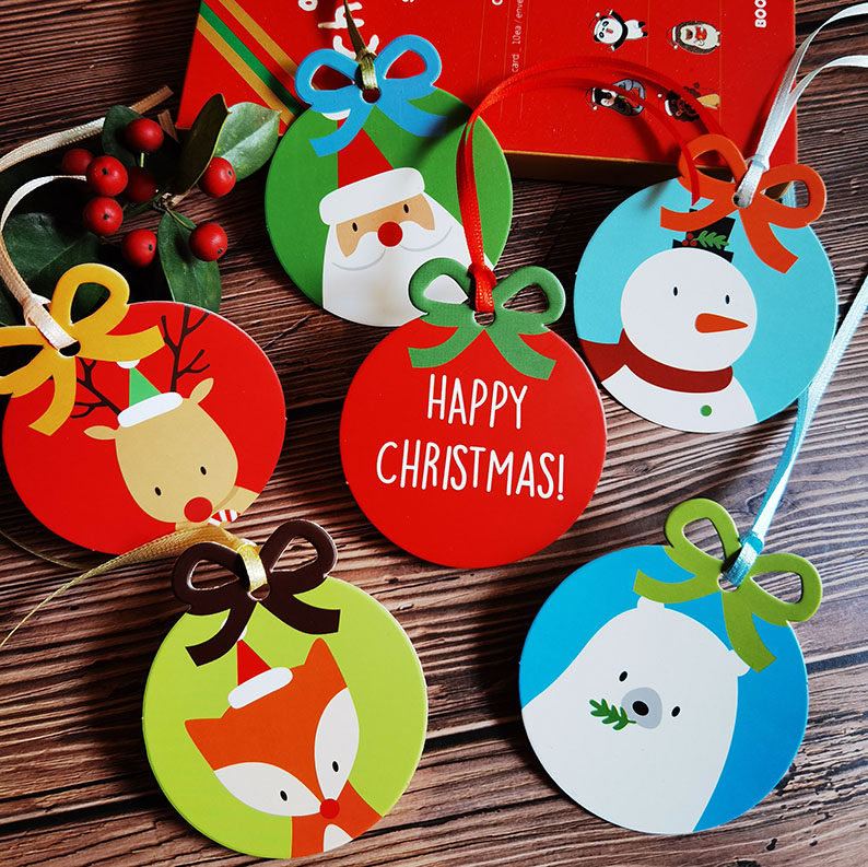 2024圣诞节卡通小卡片礼物盒装饰礼品手工diy吊牌贺卡圣诞树心愿