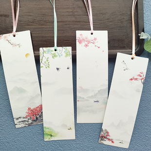 大号春意山水书签空白书签学生用古典中国风水墨画梅兰竹菊