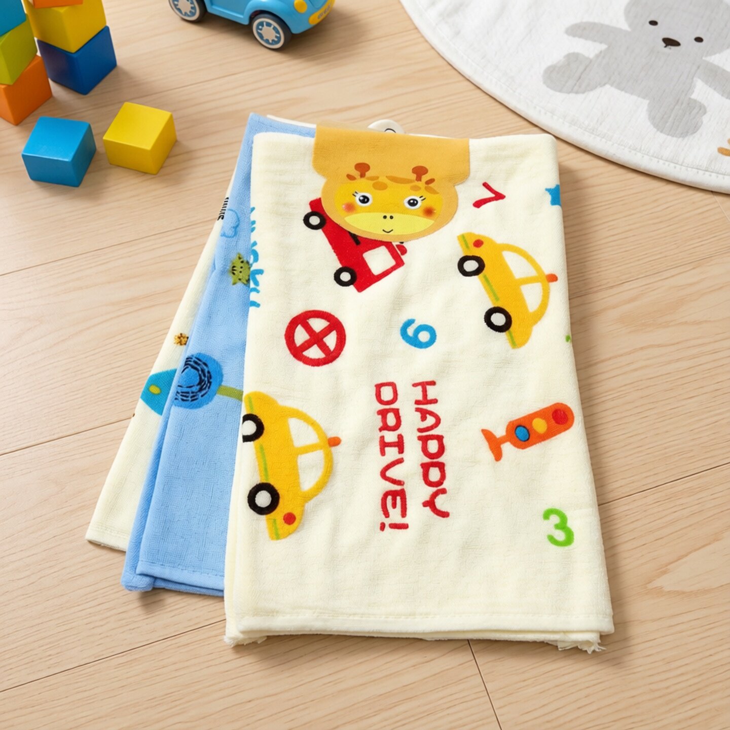 外贸3条装卡通婴童纱布竹纤维童巾吸汗巾粉红色黄色10组包邮