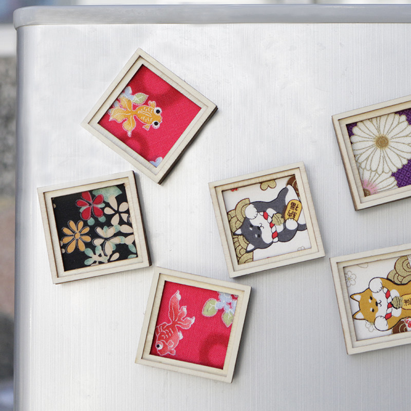 蓝言大理日式圆形冰箱贴木质磁性贴布艺留言板文艺复古创意装饰贴