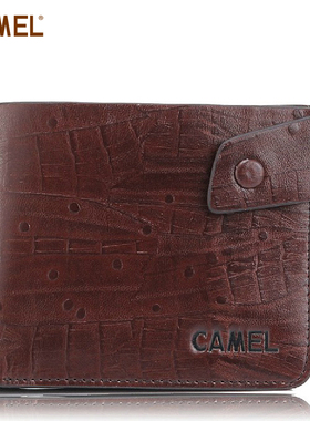 【非卖品】骆驼 正品牛皮 男士 扣带横款 短款 钱包 MC114019-0