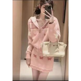 韩系秋冬chic针织套装女2025新款圣诞风针织上衣减龄半身裙两件套