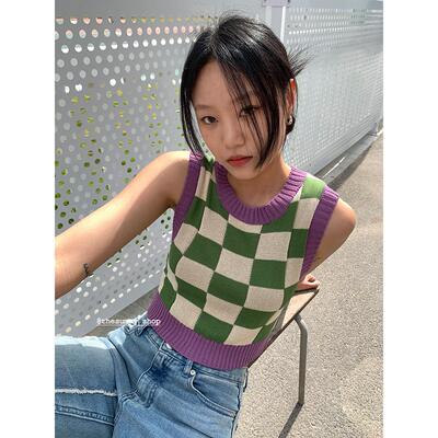 THESUMEY/2026 NEW ARRIVALS 早春新款 小众设计 拼接棋盘格背心