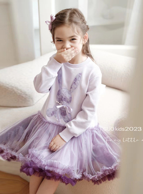 女童突突连衣裙2025秋冬新款韩版洋气公主兔子网纱tutu卫衣裙子