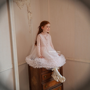 公主风网纱连衣裙女童小香风纯色名媛气质生日秋冬宝宝轻奢蓬蓬裙