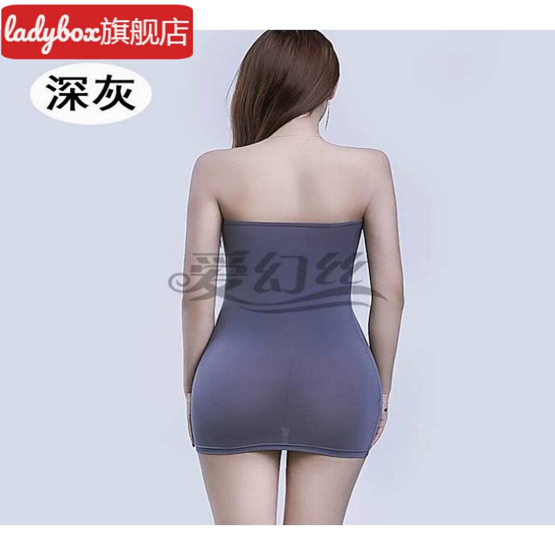 紧身条纹冰丝超短裙超薄睡衣女夏牛奶丝连衣裙抹胸包臀大码连体衣