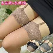 Garter set dây buộc dài quai ngang vớ dài cỡ lớn màu đen trên đầu gối - Nịt Tất