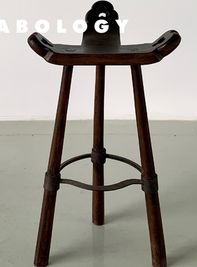 LABOLOGY 中古｜西班牙野兽派雕塑感橡木吧椅高脚凳餐厅餐吧岛台