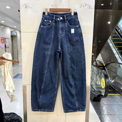 KZ-A7687 后三粒扣腰带设计感高腰拉毛加绒牛仔小弯刀裤女裤秋冬