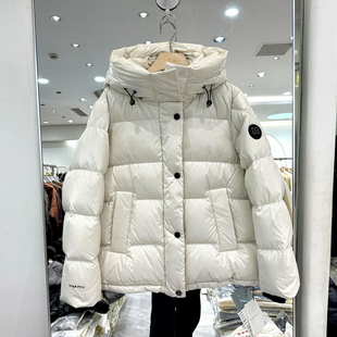 高级感袖 2025新款 标后抽绳连帽加厚短亮面羽绒服 欧洲站冬装 08218