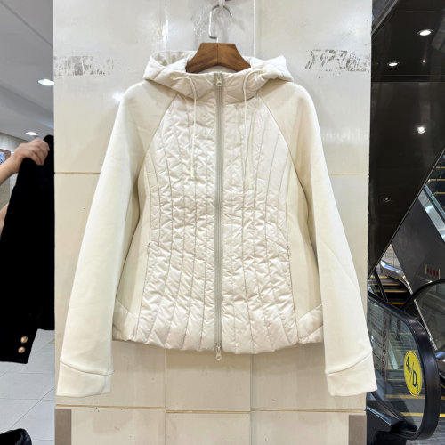 D-2680 时尚太空棉拼接袖双拉链连帽小蛮腰竖条轻便羽绒服外套冬