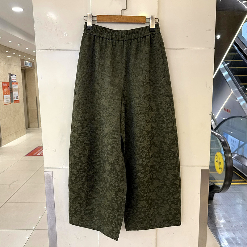 26818-6 时尚松紧高腰复古浮雕腰果花休闲天丝棉花苞裤九分裤秋装