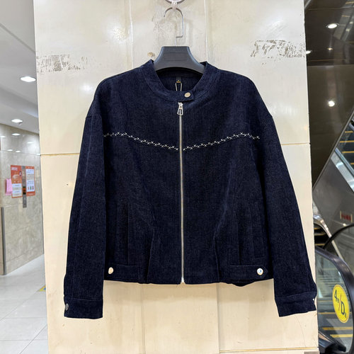 城诺美26CNM-3078 刺绣花拉链立领磨毛加厚仿牛仔色短外套秋冬女