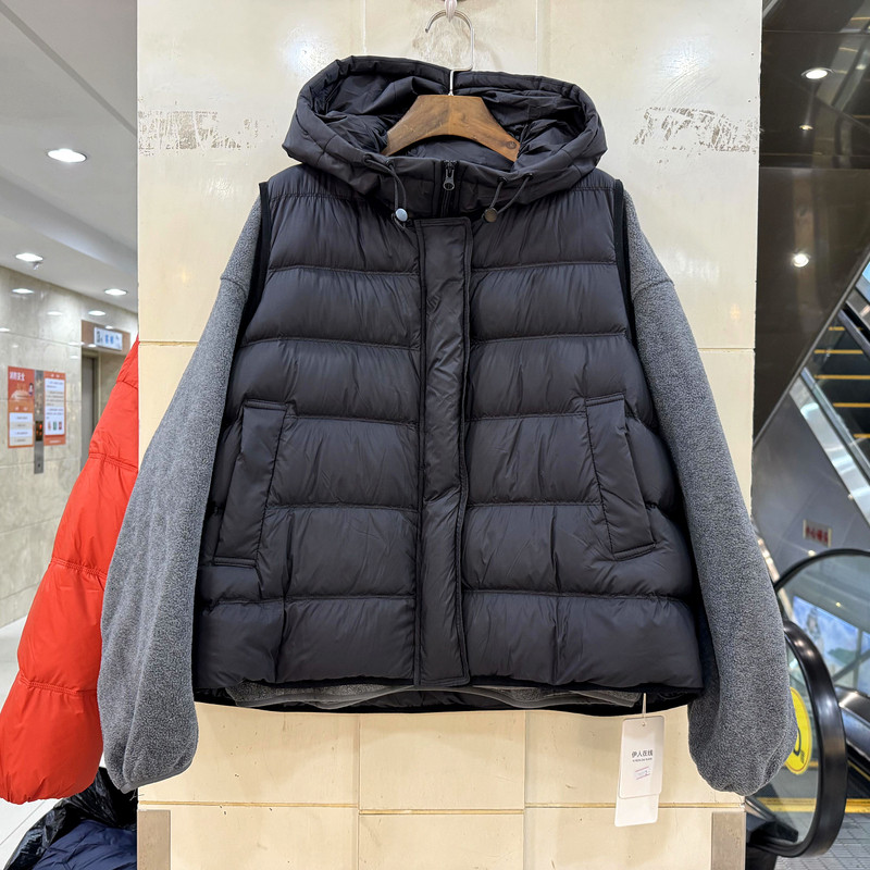 33-38832 摇粒绒加厚连帽卫衣+减龄羽绒马甲外套时尚两件套欧货冬