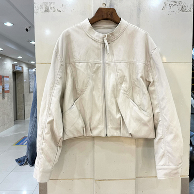 Yi Dian Dian 9517 时尚拉链立领落肩袖休闲款减龄短装皮衣外套春