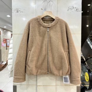 CZ26813 拉链圆领拼皮袖口休闲减龄短装羊毛呢外套欧货秋冬