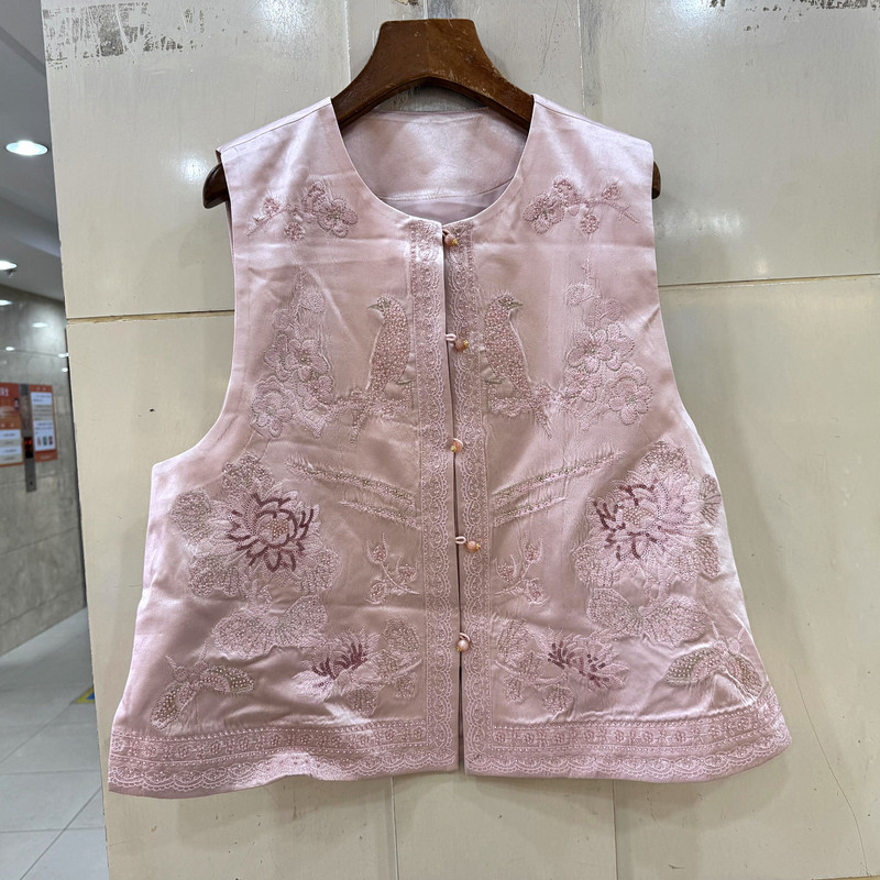 68772 重工烫钻鸟语花香刺绣花圆领轻奢国风醋酸马甲外套欧货春装