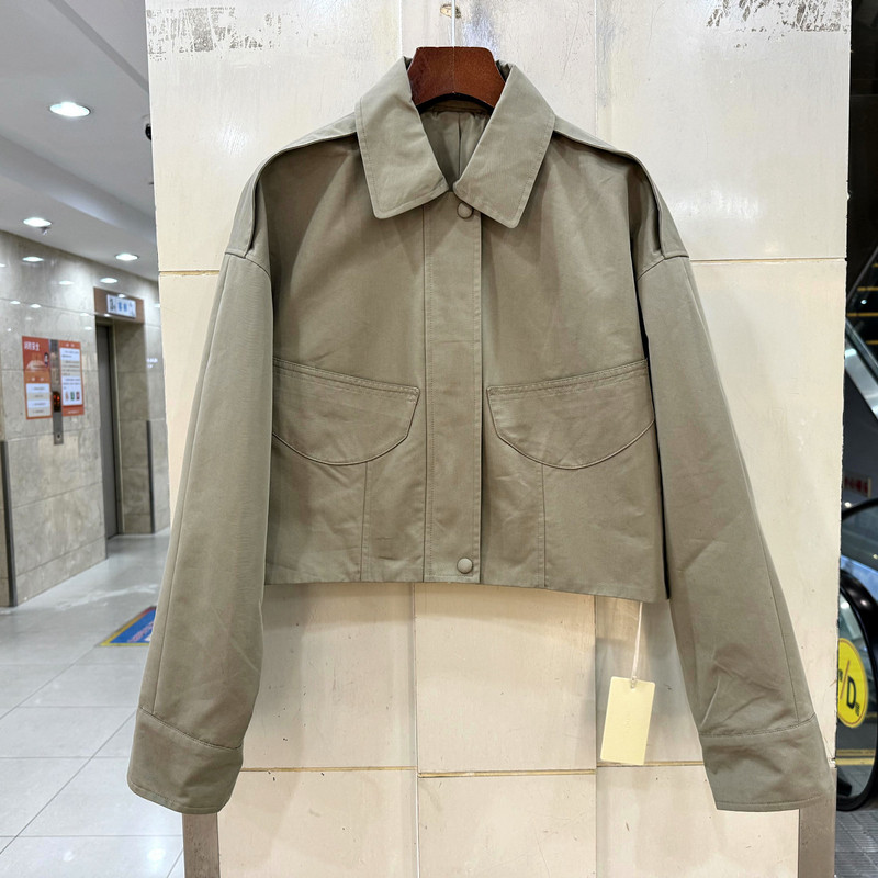 D6809 欧货春装2026新款时尚翻领落肩袖休闲短装风衣小外套正品女