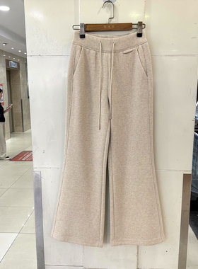 26289-8 抽绳松紧高腰拉毛加绒羊毛呢微喇叭裤显瘦女裤欧货冬装