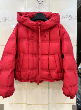 YRF-86115 飘带双拉链连帽压胶休闲减龄百搭短装羽绒服外套冬装