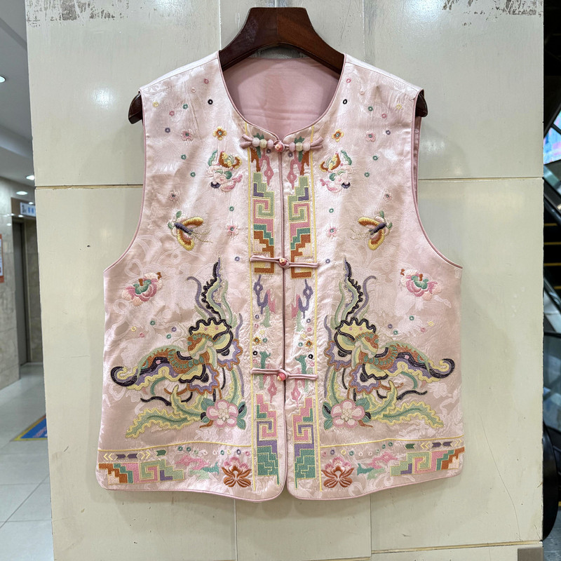 L68881 珍珠盘扣圆领复古民族风刺绣花国风轻奢醋酸马甲外套春装,女装/女士精品,马夹,淘宝优惠券,粉丝福利购,淘宝优惠卷