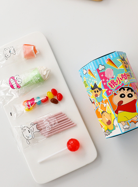 BoOZi蜡笔小新桃小哈棉花棒棒糖什锦糖果盒休闲儿童礼物小零食55g