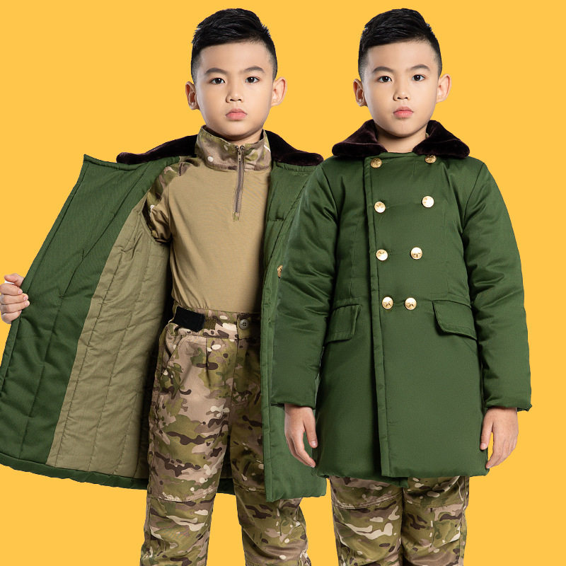 新疆长绒棉儿童军大衣冬季加长加厚加绒亲子装老式棉衣服东北抗寒