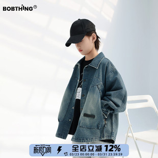 百搭上衣 儿童渐变色休闲衬衫 男童春装 拉链大口袋牛仔外套2026新款