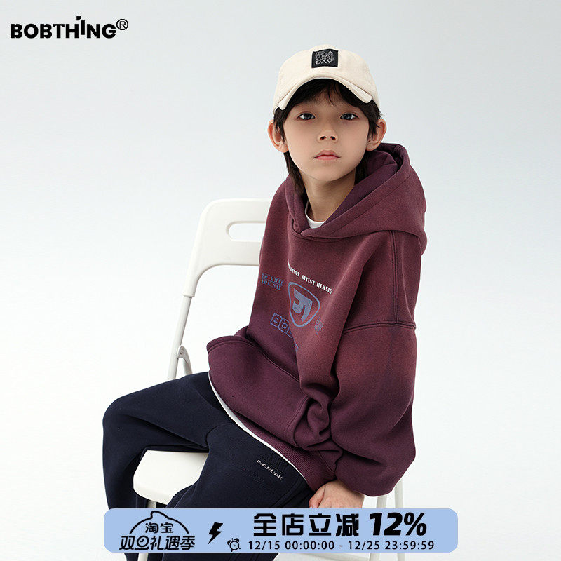 儿童扎染渐变一体绒卫衣连帽衫潮