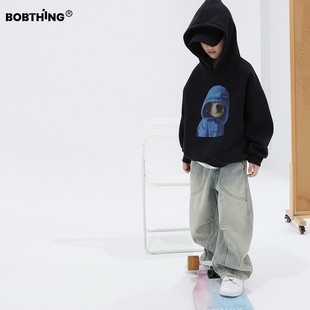 厚外套中大童装 儿童潮酷狗狗印花一体绒连帽卫衣套头男童冬装 帽衫