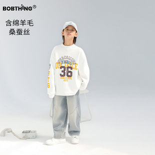 男童冬装数字字母印花一体绒圆领卫衣儿童白色打底衫加厚上衣童装