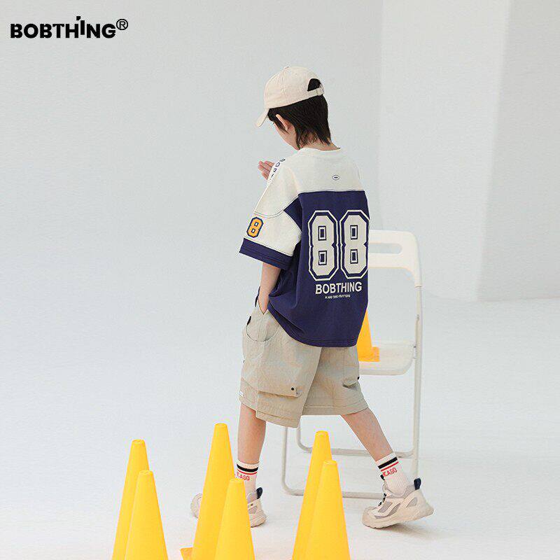 男童夏装2025新款儿童装数字拼色运动风圆领短袖T恤衫中大童半袖