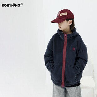 儿童红拉链双面奥利绒外套连帽开衫男童冬装加厚毛毛绒卫衣潮童装