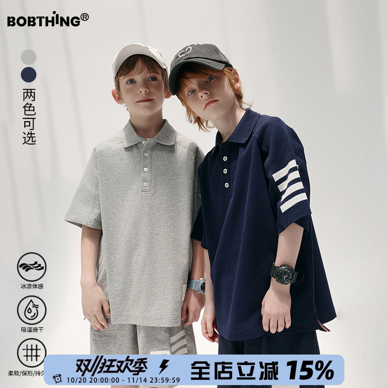 男童经典4杠凉感索罗娜POLO衫短袖+中裤2件运动套装儿童翻领t恤潮