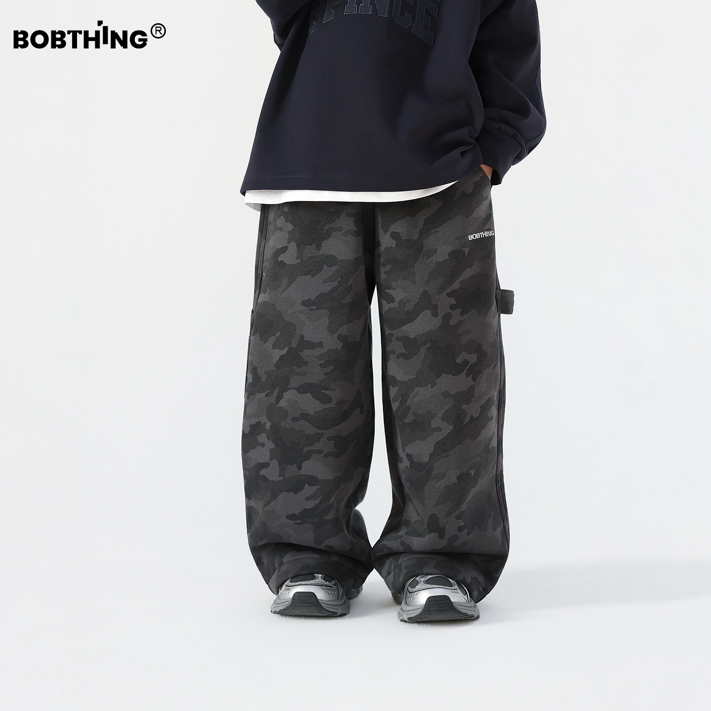 男童冬季一体绒迷彩裤针织休闲裤