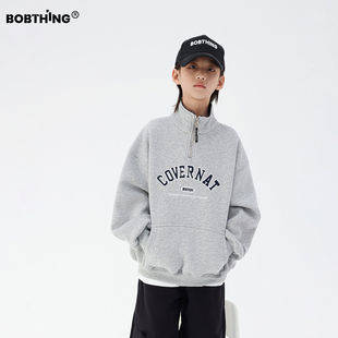 男童冬装刺绣字母半拉链一体绒立领卫衣儿童加厚外套针织开衫童装