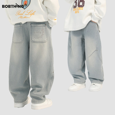 男童一体绒条纹牛仔裤加厚休闲裤