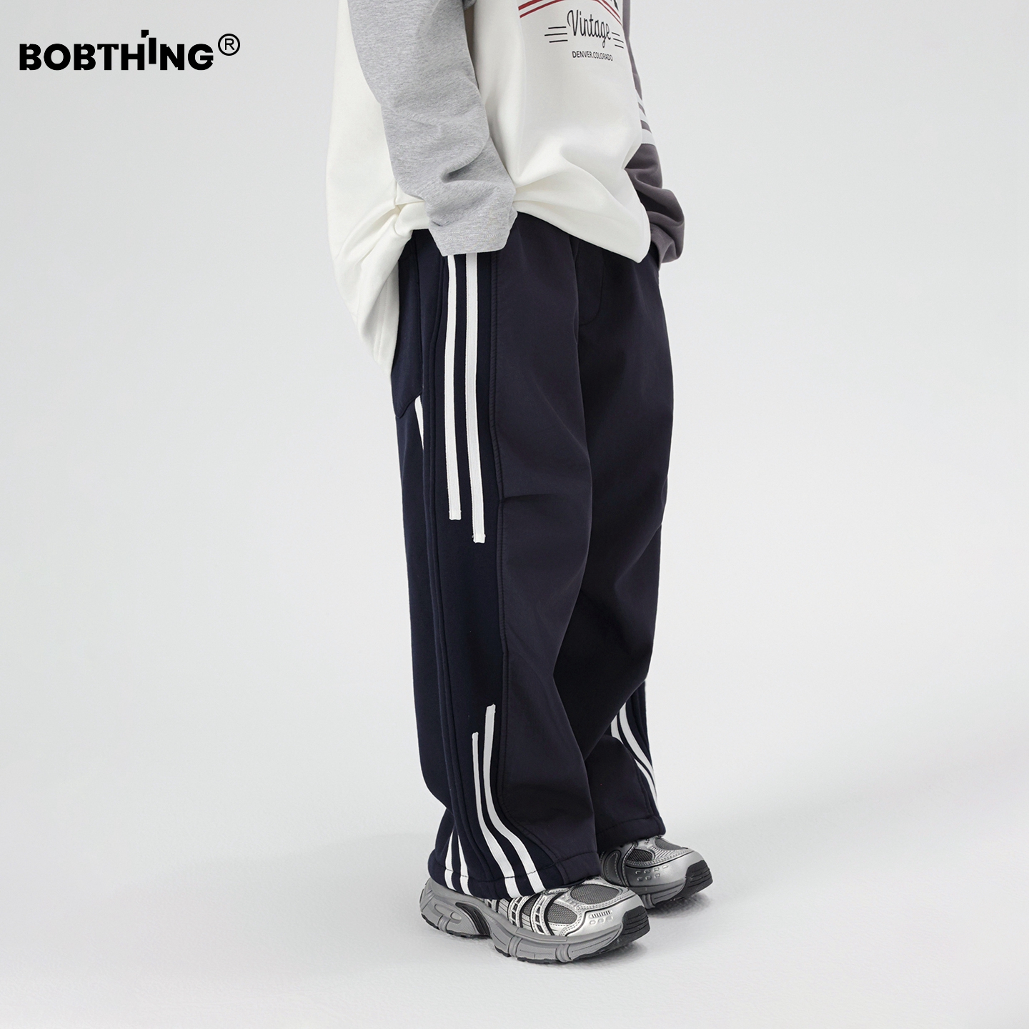 个性侧织带儿童冬季一体绒运动裤直筒裤男童加厚卫裤童装针织裤子