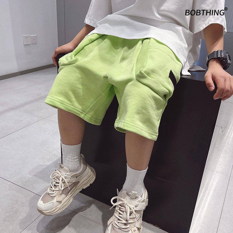 个性拼接立体口袋针织中裤儿童夏季时髦短裤男童运动裤五分裤子潮