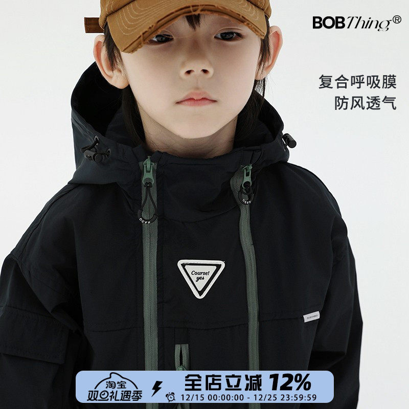 男童加绒加厚冲锋衣儿童连帽外套