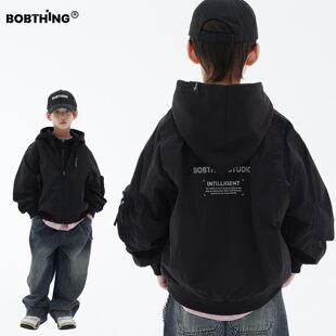 男童秋装假两件连帽夹克衫儿童酷帅冲锋衣休闲外套中大童装棒球服