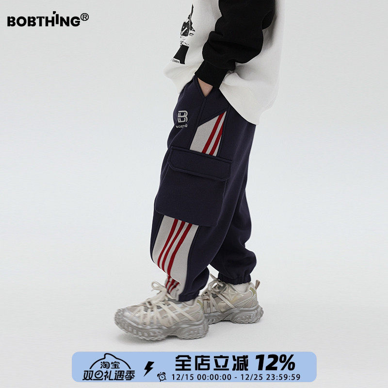 男童一体绒运动裤加厚针织工装裤