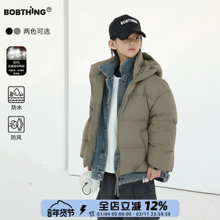 男童冬装牛仔拼接假两件羽绒服连帽厚外套儿童90白鸭绒上衣潮童装